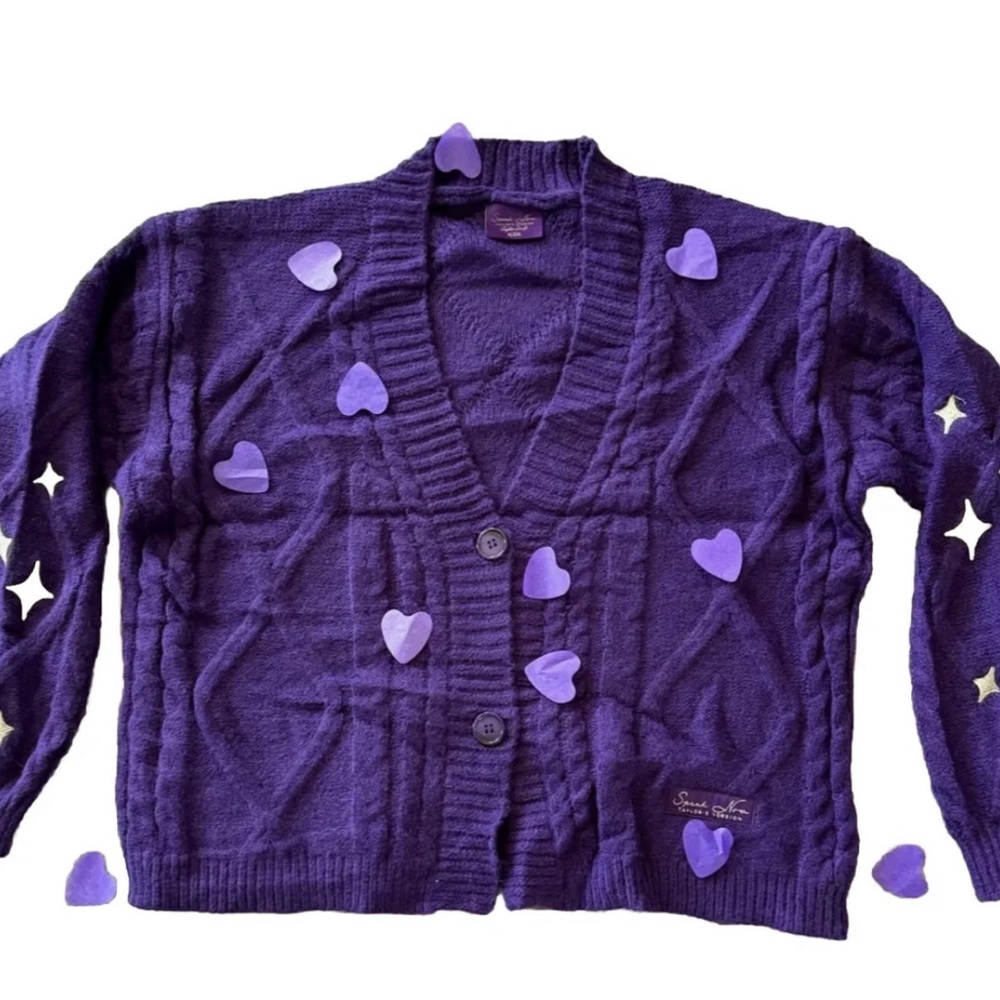 TAYLOR SWIFT SPEAK NOW PURPLE CARGIGAN OFFICIAL TAYLORS VERSION NEW W/Confetti